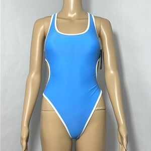 Wild Fable One Piece Swimsuit Blue and White Removable Pads (7K69X0)